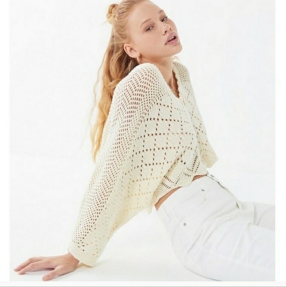 Urban Outfitters Sweaters - Urban Outfitters cream crochet cropped sweater